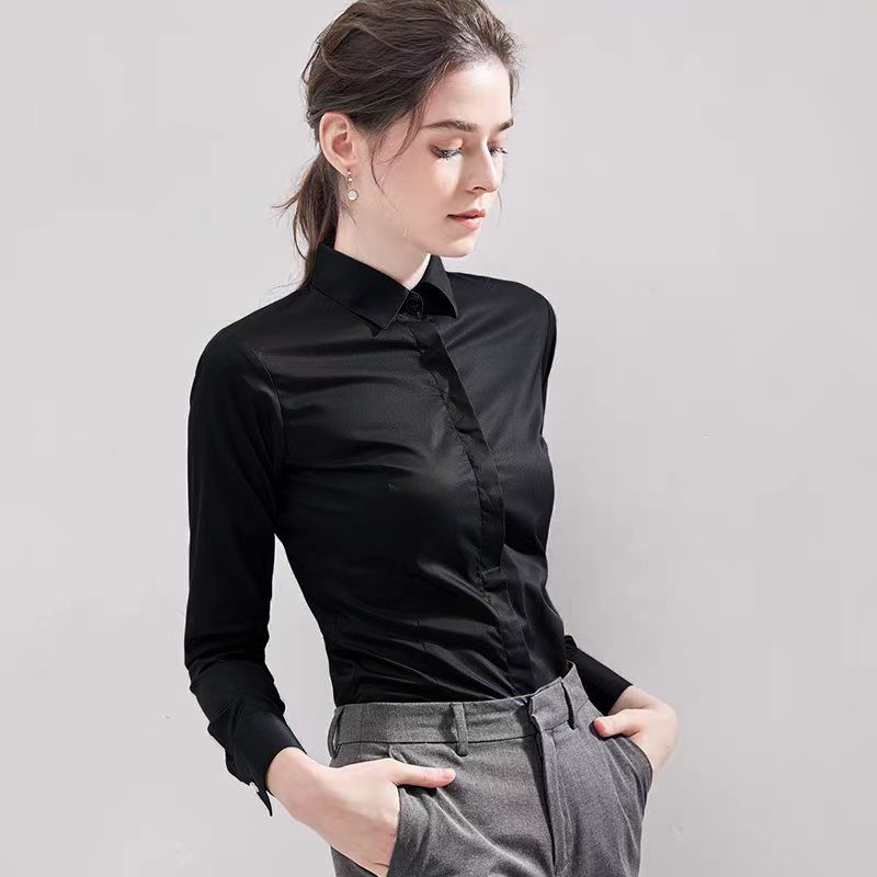 夏黒シャツ半袖トップスクエアカラー新しい弾性作業服フォーマル - Women Formal Wear White Shirt のレビューと価格