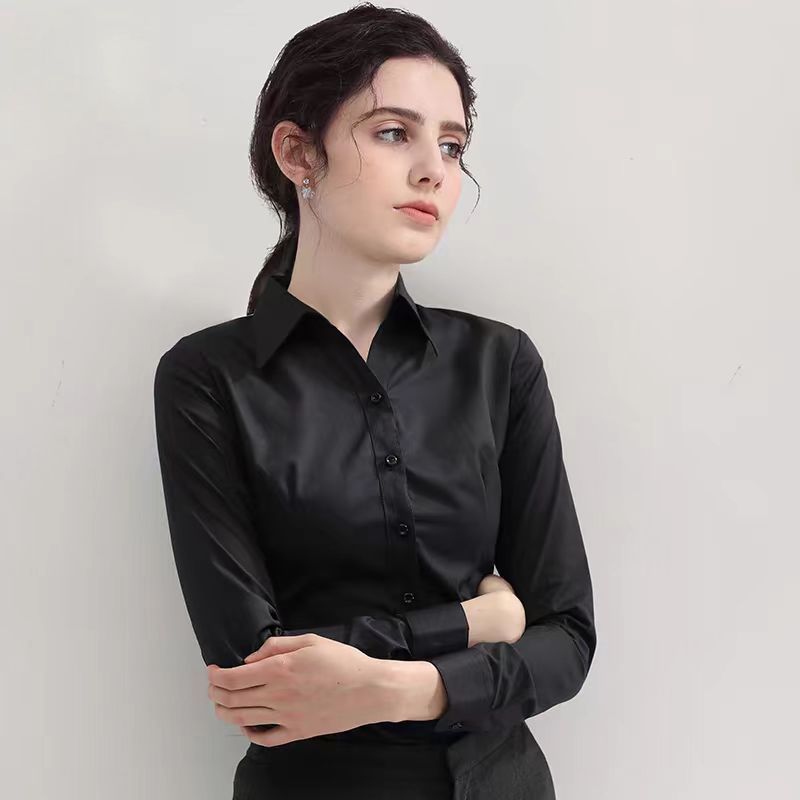 夏黒シャツ半袖トップスクエアカラー新しい弾性作業服フォーマル - Women Formal Wear White Shirt のレビューと価格