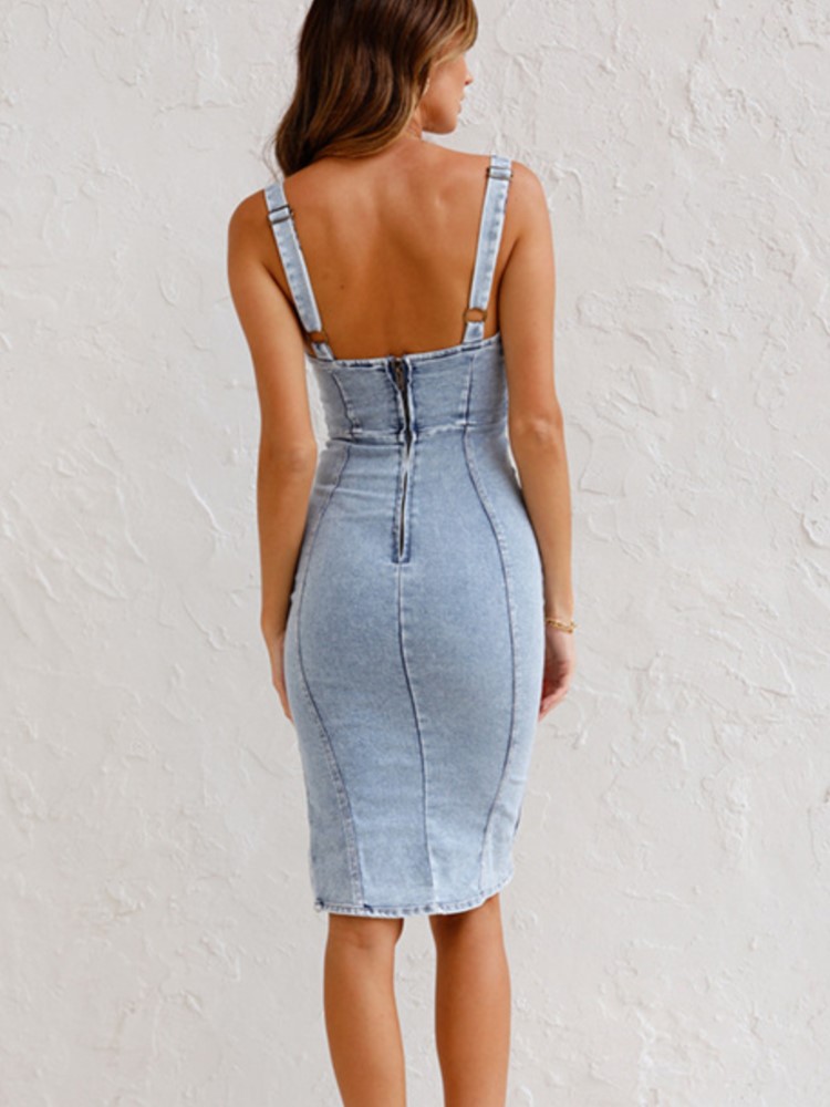 女性のためのデニムロングドレス,ネックライン,ホルターネック - Wrap Dress Work のレビューと価格
