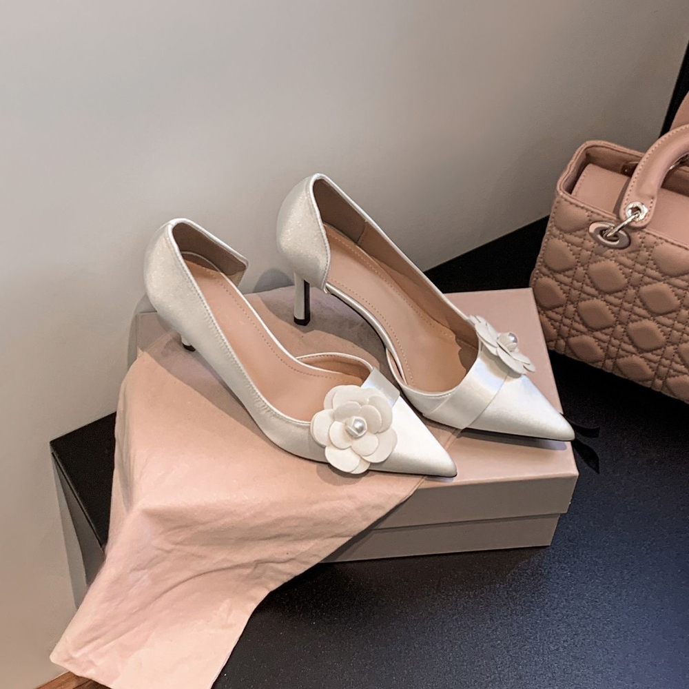 サテンポインテッドスティレットパンプス女性用花柄パール細ヒー - Women Formal Wear Footwear のレビューと価格