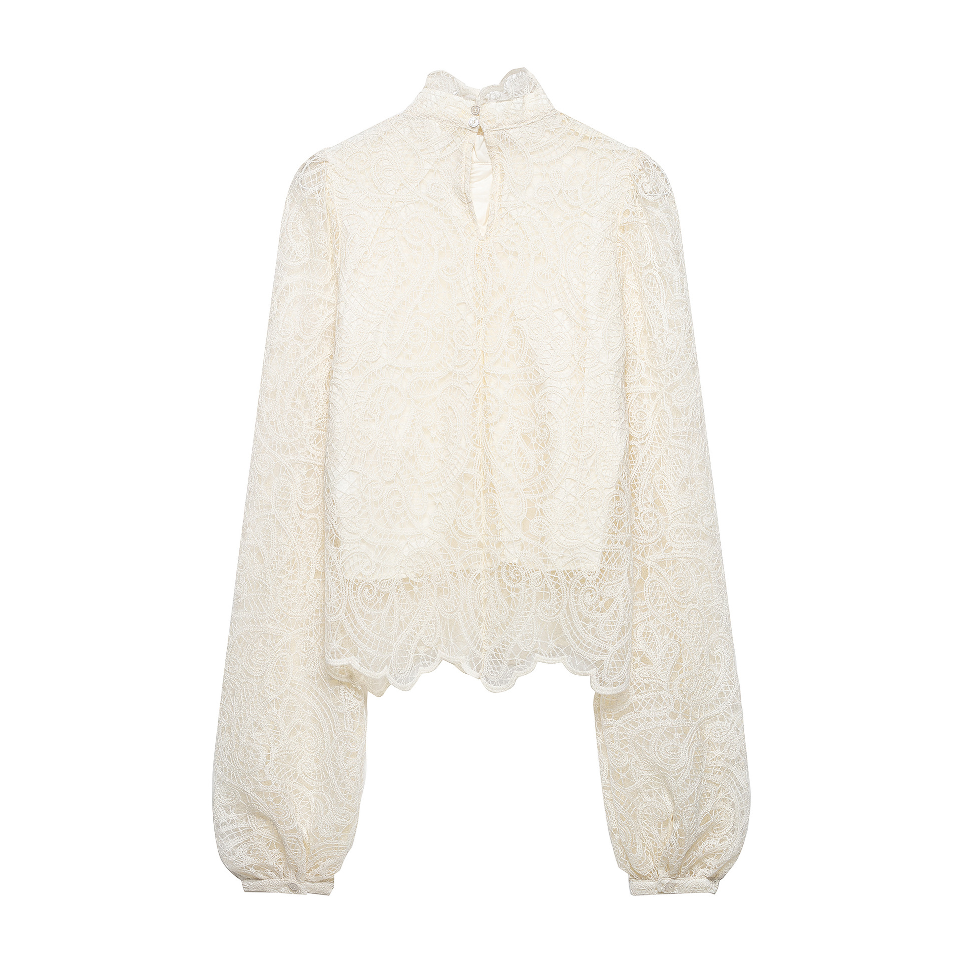 女性のファッションスタイルレースベージュレース長袖ブラウスハ - Women Formal Wear White Shirt のレビューと価格