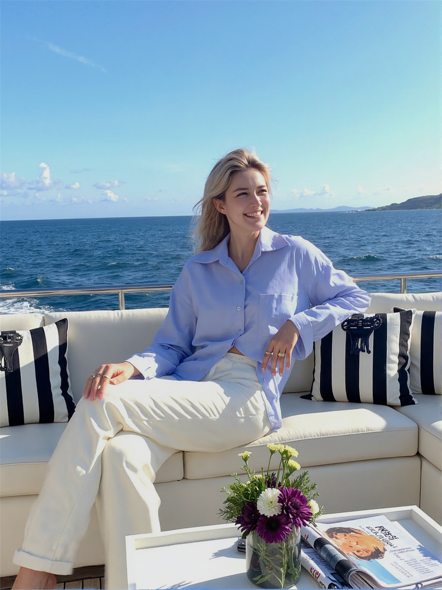 女性の夏服白青シャツフォーマルモダンスタイルボタンフロントオ - Women Formal Wear White Shirt のレビューと価格