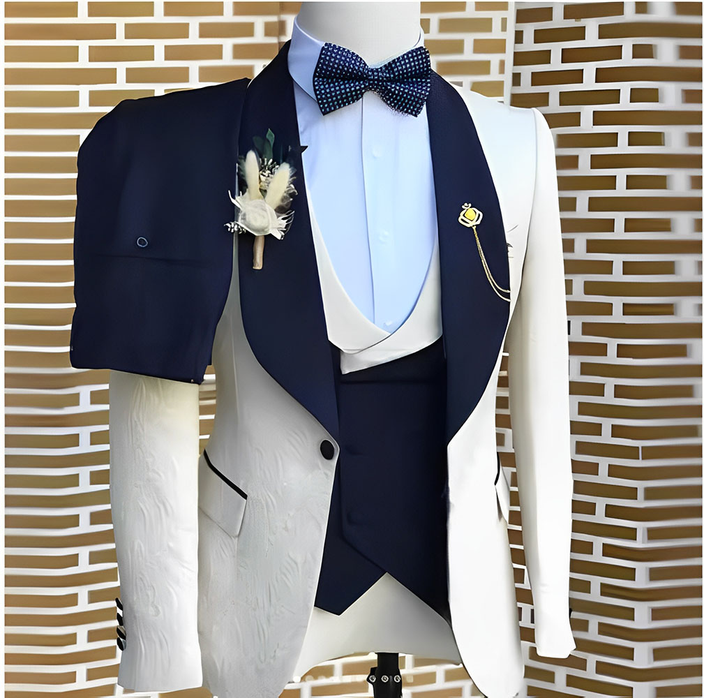 エレガントなホワイトジャカードスーツ男性結婚式フォーマルジャ - Tailored Coat Wool のレビューと価格