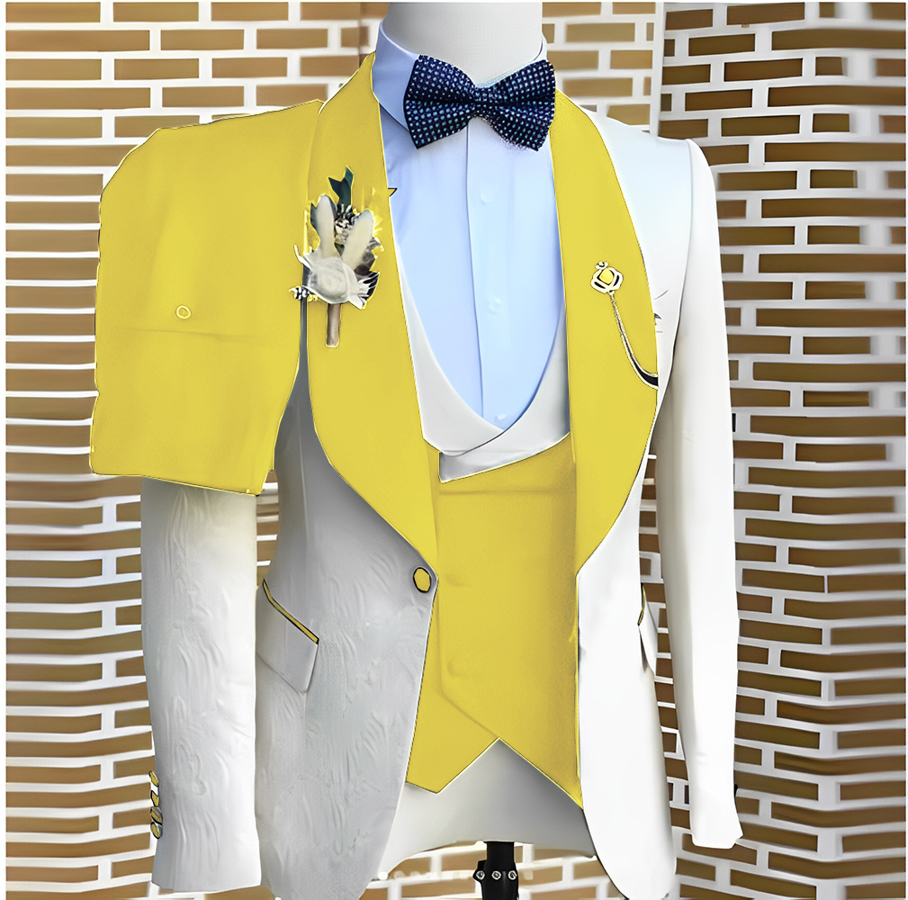 エレガントなホワイトジャカードスーツ男性結婚式フォーマルジャ - Tailored Coat Wool のレビューと価格