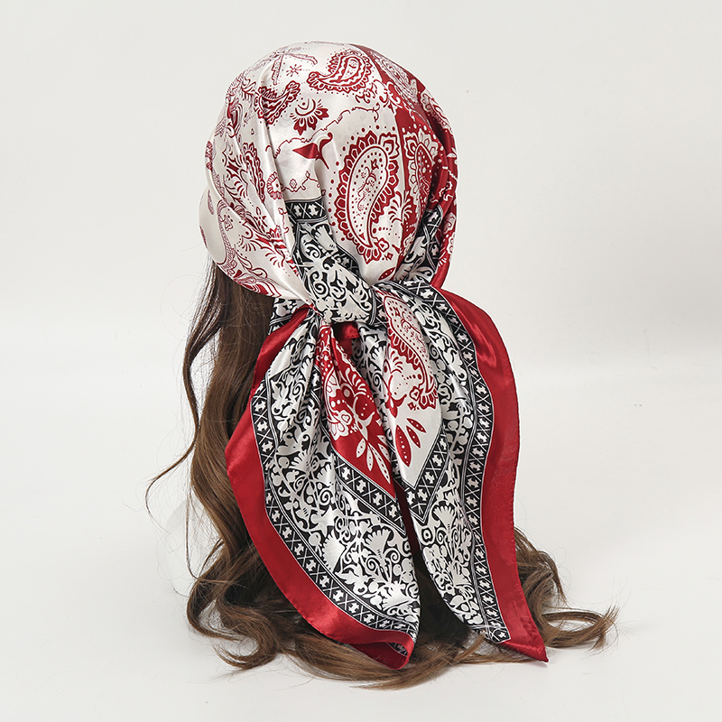 サテンスクエアスカーフ女性イスラム教徒ヒジャーブエレガント  - Scarf Silk Neck のレビューと価格