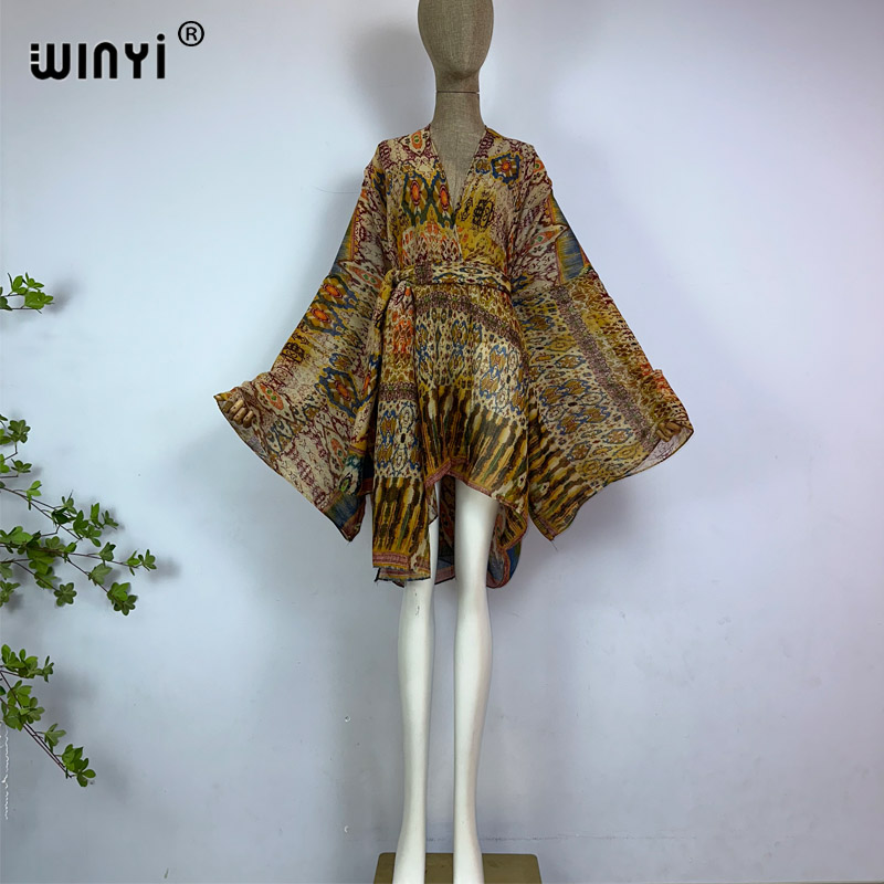 Winyi着物ベルト付き夏の花柄プリントビーチ衣装カーディガ - Young Women'S Formal Wear のレビューと価格