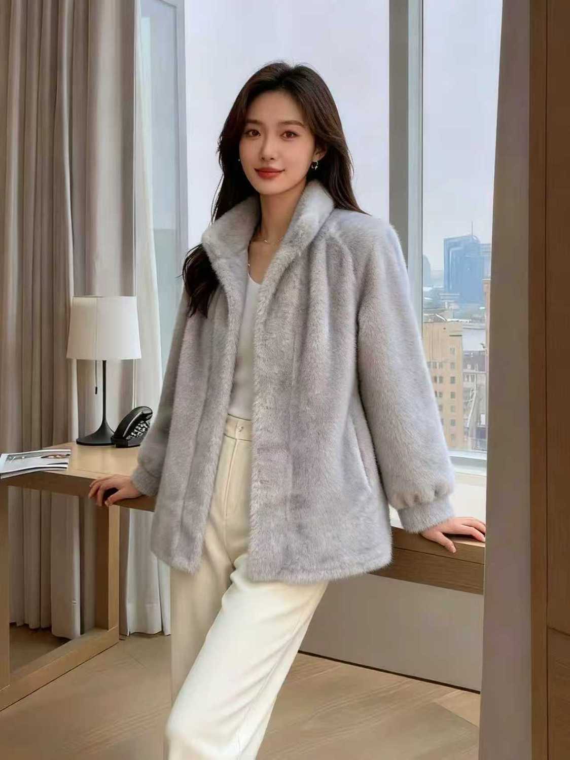 フェイクファーミンクコート レディース 秋 暖かいウール フ - Tailored Coat Wool のレビューと価格