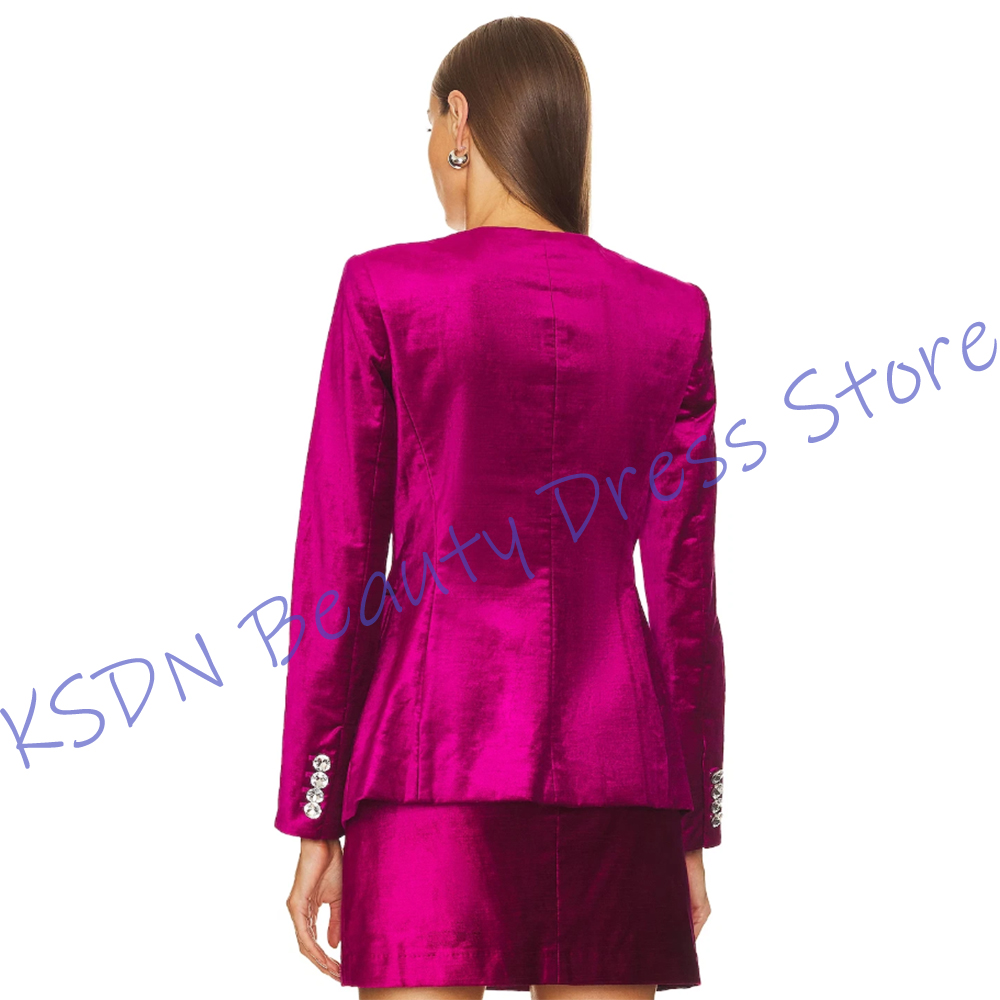 シックな女性用シングルブレストスーツ ホットピンクサテン ツ - Women Formal Wear With Skirt のレビューと価格