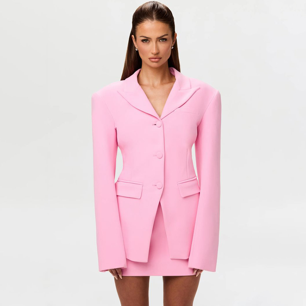 活気のあるピンクの女性用 2 ピース スーツ セット ピーク - Women Formal Wear With Skirt のレビューと価格