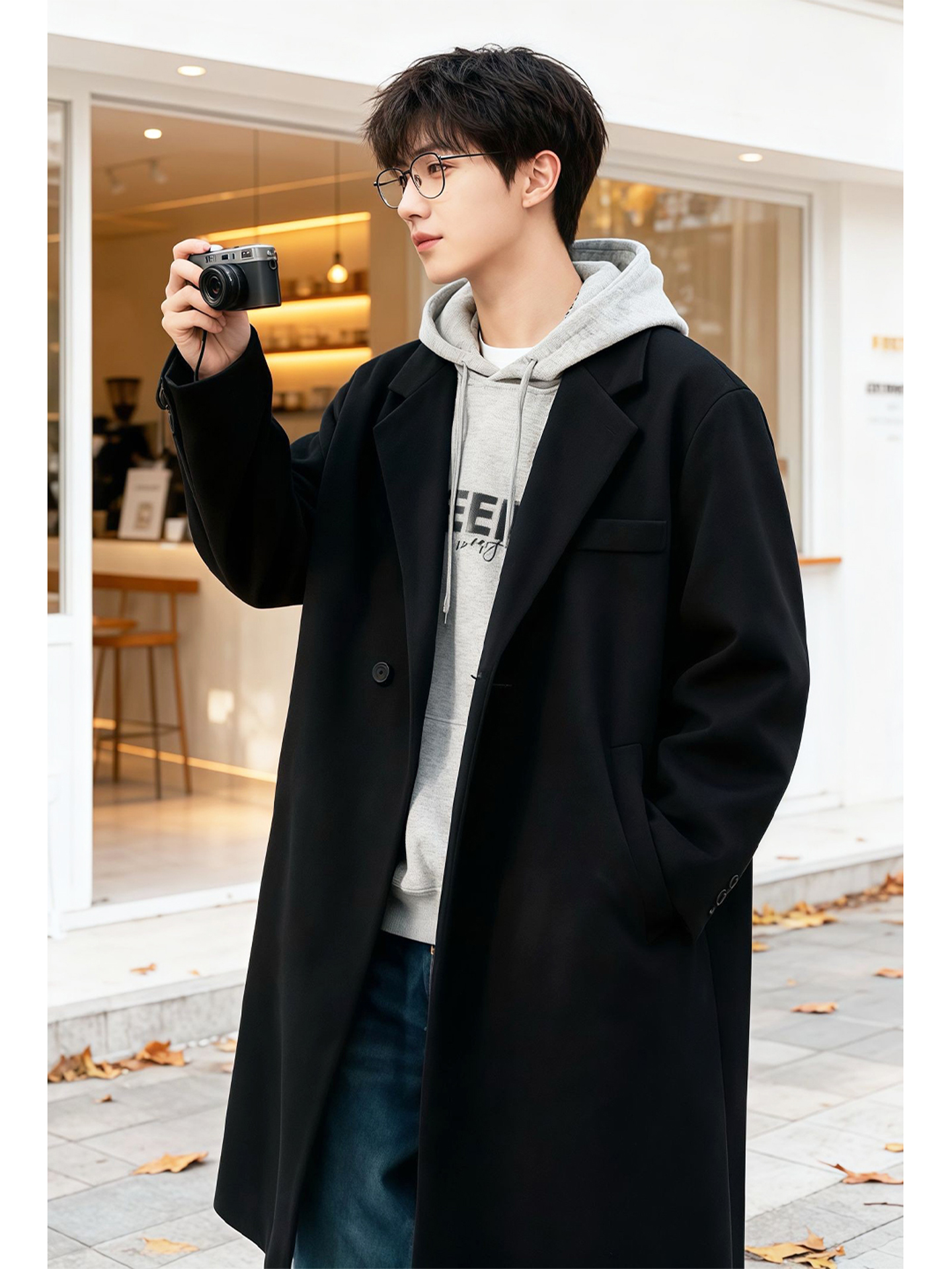 黒のウールコートメンズミッドレングス秋冬厚手韓国風ウインドブ - Tailored Coat Wool のレビューと価格