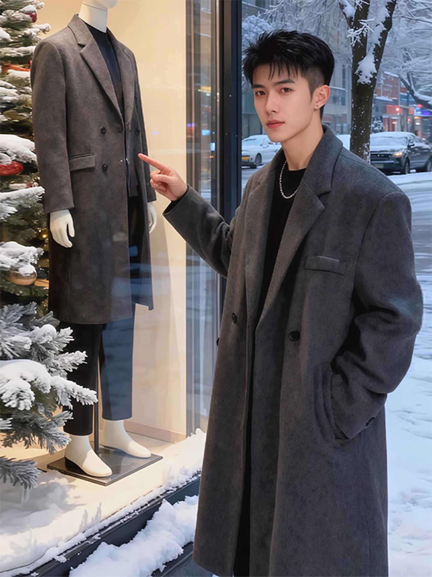 黒のウールコートメンズミッドレングス秋冬厚手韓国風ウインドブ - Tailored Coat Wool のレビューと価格