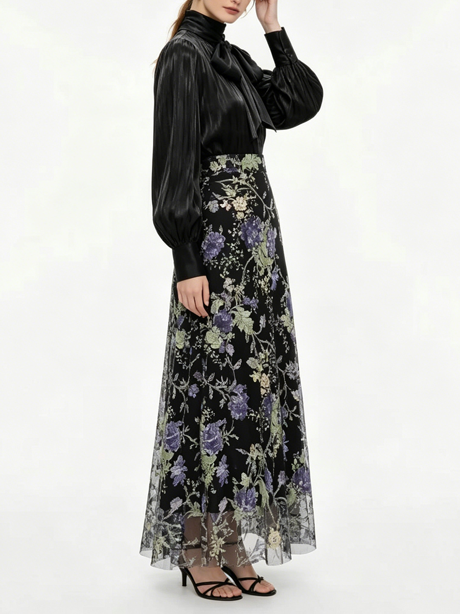 VGH エレガントシック ブラックフローラル ツーピースセッ - Women Formal Wear With Skirt のレビューと価格