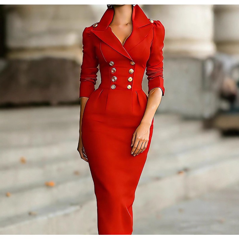エレガントな通勤用無地ラップボディファッショナブルドレス女性 - Wrap Dress Work のレビューと価格