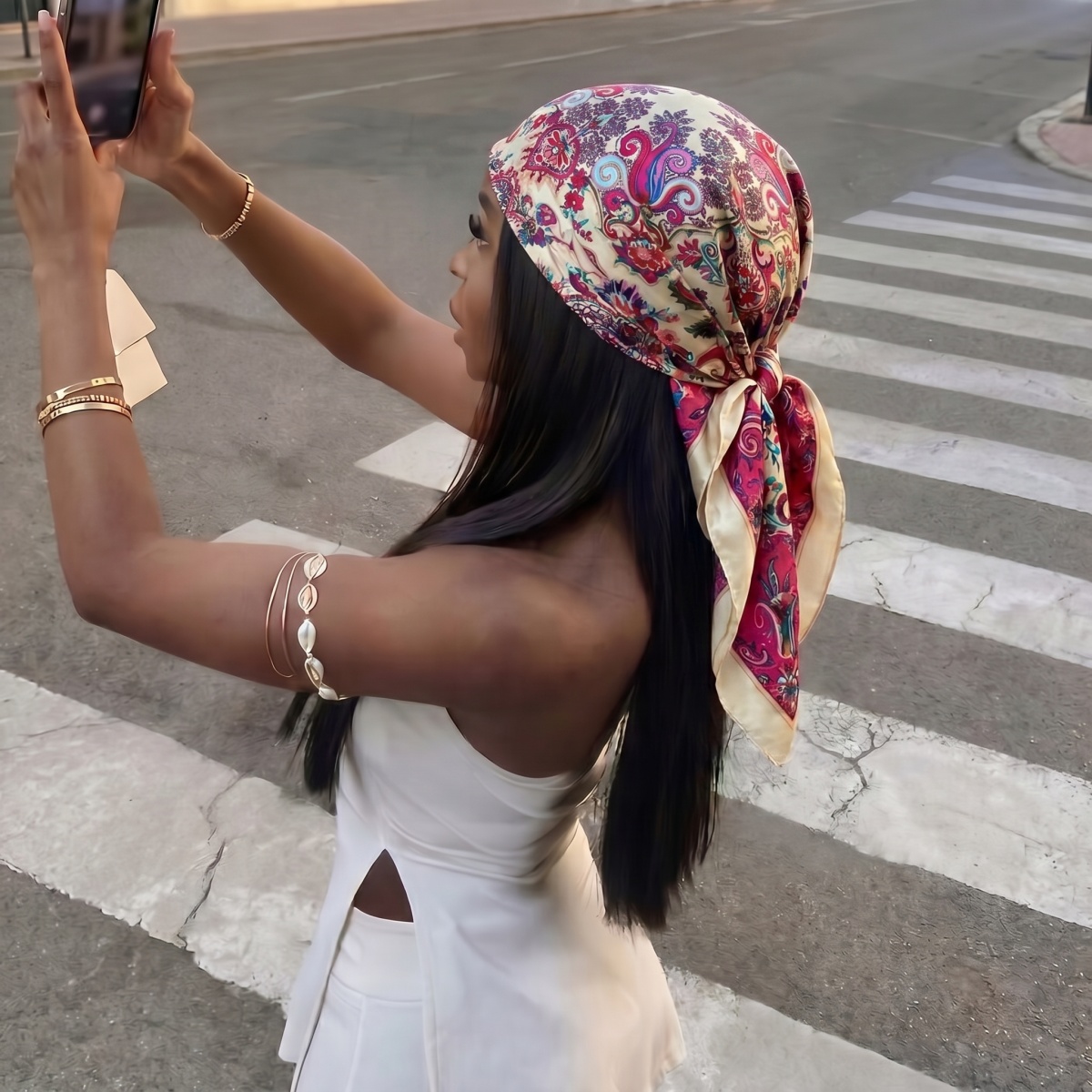 新しいシルクショールスクエアスカーフ女性のためのプリント 9 - Scarf Silk Neck のレビューと価格