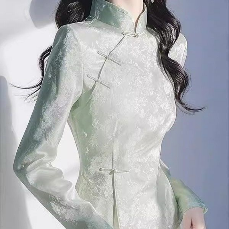 2025 春紫サテンシャツ女性の新しい中国風のチャイナブラウ - Women'S Formal Wear Suits のレビューと価格