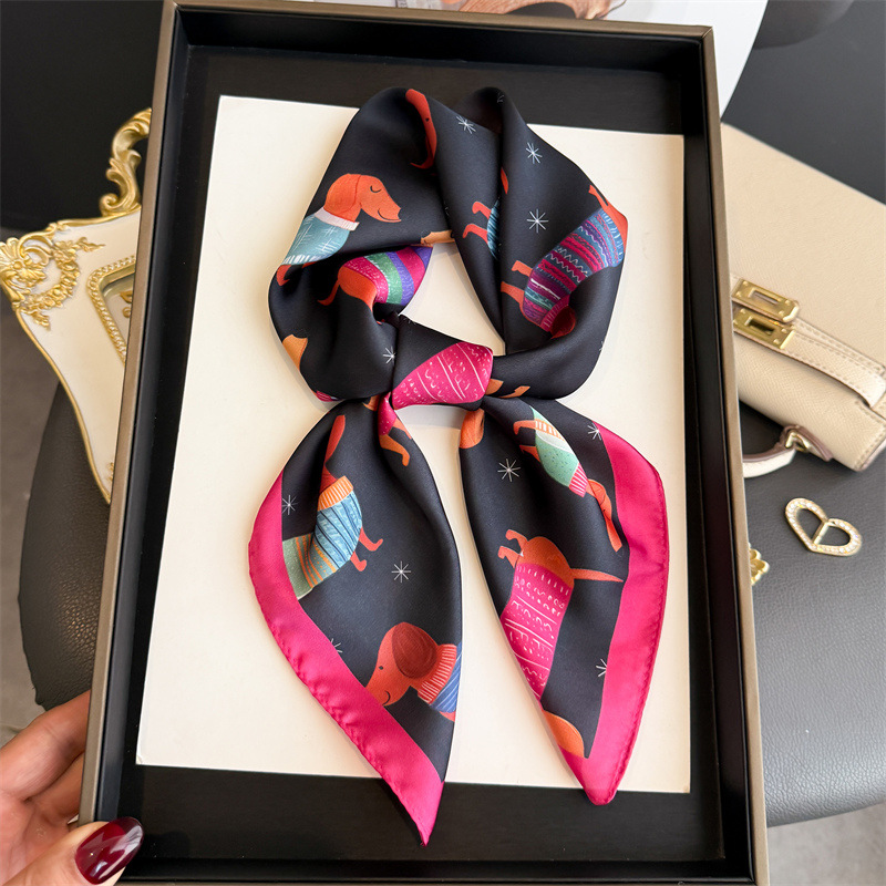 ファッションウインナー犬プリントバンダナスカーフ女性エレガン - Scarf Silk Neck のレビューと価格
