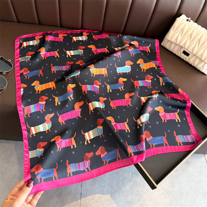 ファッションウインナー犬プリントバンダナスカーフ女性エレガン - Scarf Silk Neck のレビューと価格