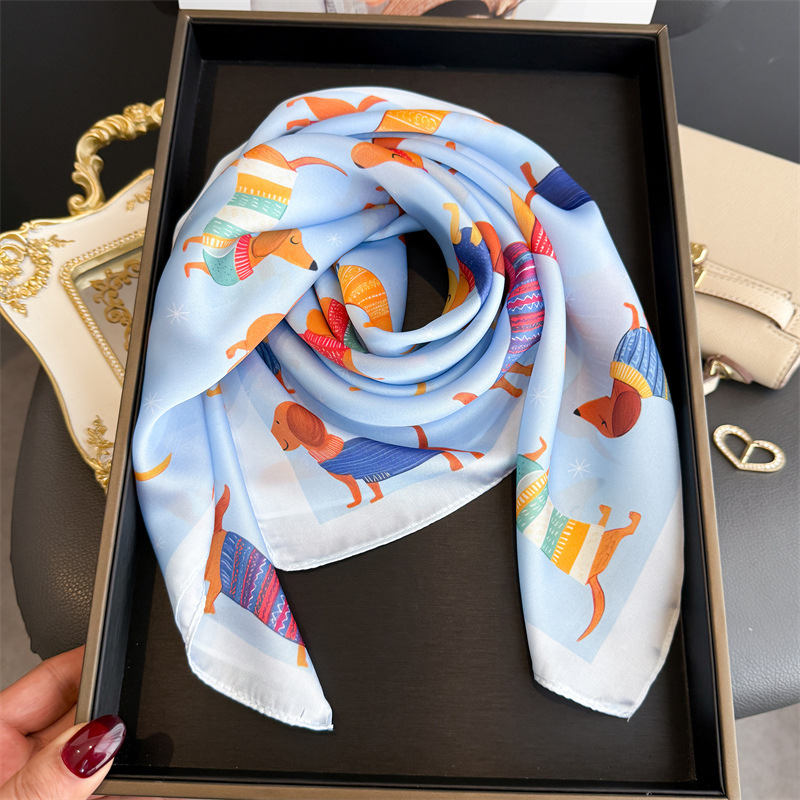 ファッションウインナー犬プリントバンダナスカーフ女性エレガン - Scarf Silk Neck のレビューと価格