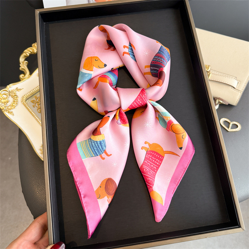 ファッションウインナー犬プリントバンダナスカーフ女性エレガン - Scarf Silk Neck のレビューと価格