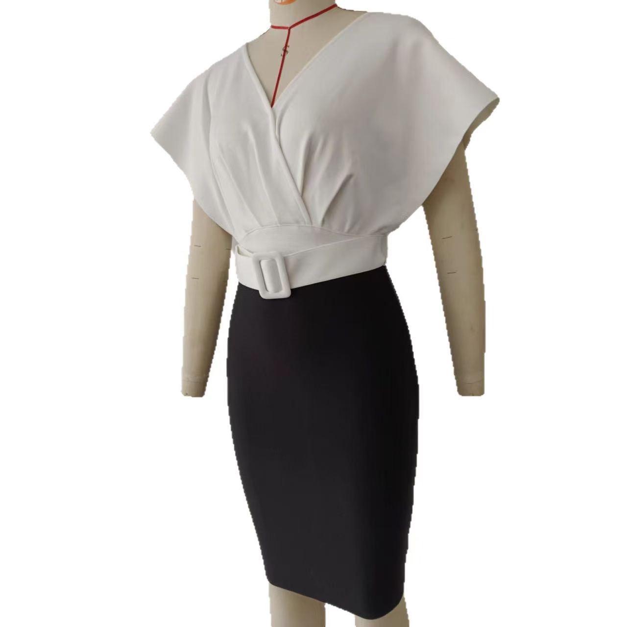 フェイクツーシャツプロフェッショナル婦人服黒と白のコントラス - Women Formal Wear White Shirt のレビューと価格
