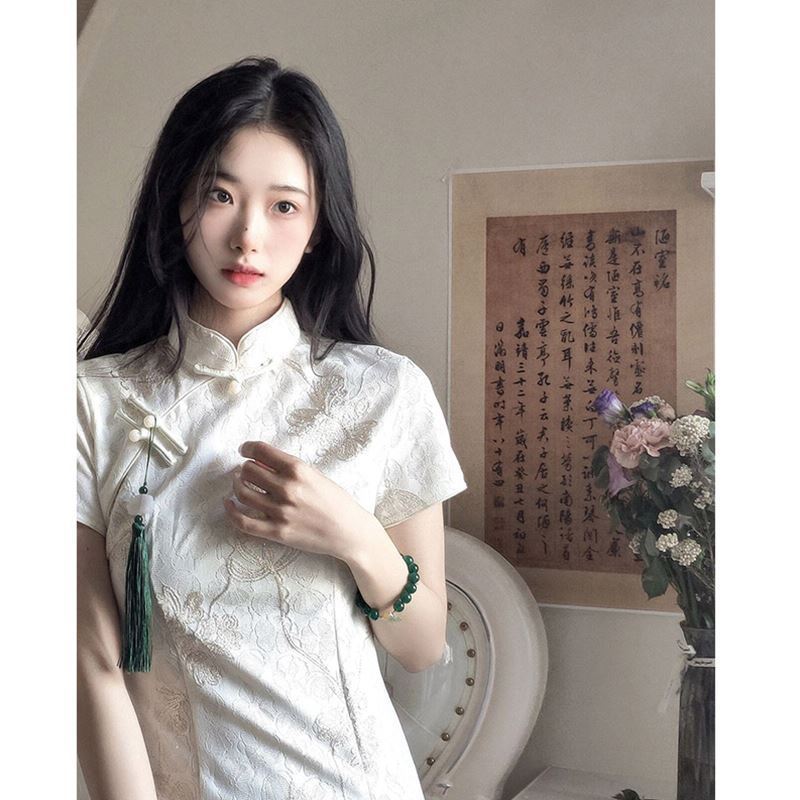 伝統的な中国の夏のレトロトレンド白い袍ドレス女性用夏古代上海 - Young Women'S Formal Wear のレビューと価格