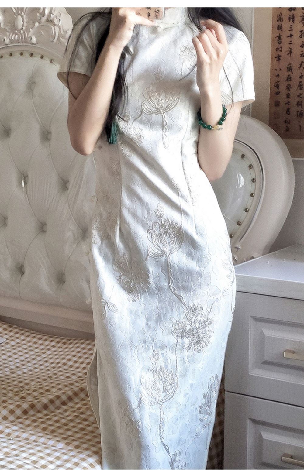 伝統的な中国の夏のレトロトレンド白い袍ドレス女性用夏古代上海 - Young Women'S Formal Wear のレビューと価格