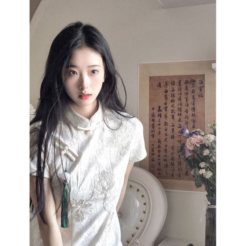 伝統的な中国の夏のレトロトレンド白い袍ドレス女性用夏古代上海 - Young Women'S Formal Wear のレビューと価格