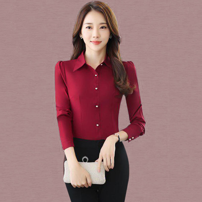赤長袖シャツ女性春秋の新韓国痩身フォーマル職業 OL シャツ - Women'S Formal Wear Suits のレビューと価格