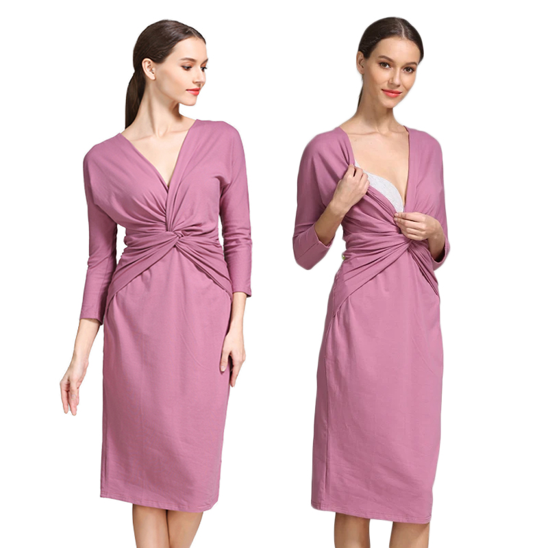 ツイストフロントラップ授乳マタニティドレス Vネック 七分袖 - Wrap Dress Work のレビューと価格