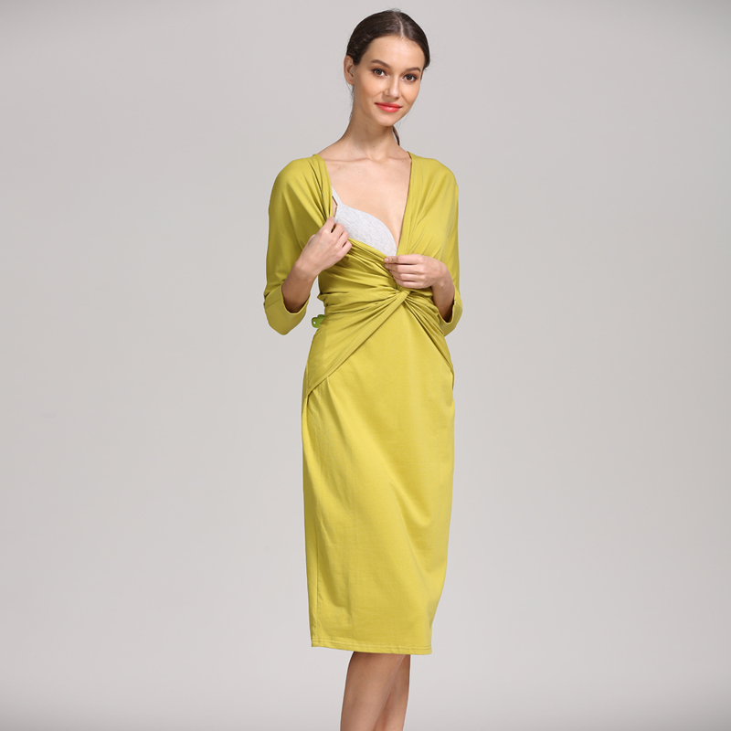 ツイストフロントラップ授乳マタニティドレス Vネック 七分袖 - Wrap Dress Work のレビューと価格