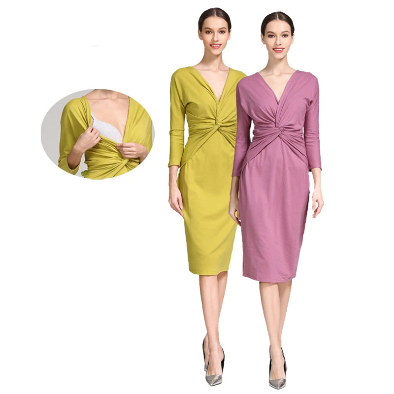 ツイストフロントラップ授乳マタニティドレス Vネック 七分袖 - Wrap Dress Work のレビューと価格