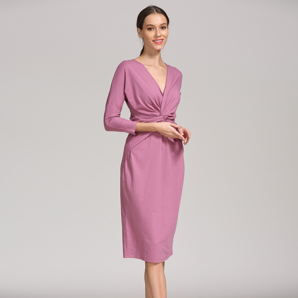 ツイストフロントラップ授乳マタニティドレス Vネック 七分袖 - Wrap Dress Work のレビューと価格