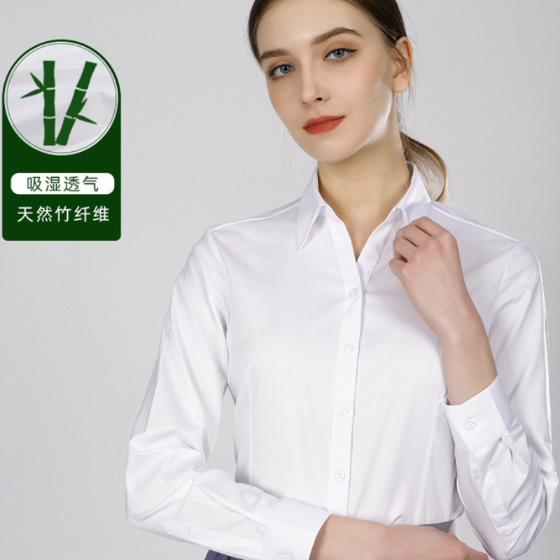 新素材竹繊維レディース長袖ビジネスフォーマルウェアノンアイロ - Women Formal Wear White Shirt のレビューと価格