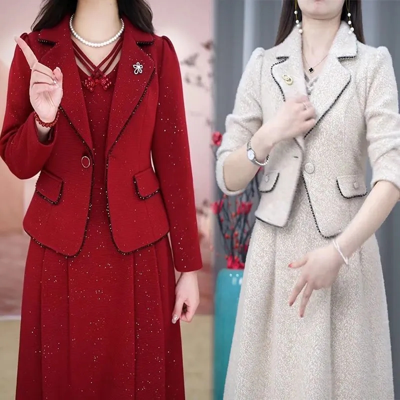 女性のためのエレガントなハイエンドのブレザーとロングドレス, - Women Formal Wear Set のレビューと価格