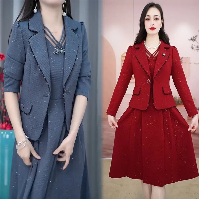 女性のためのエレガントなハイエンドのブレザーとロングドレス, - Women Formal Wear Set のレビューと価格