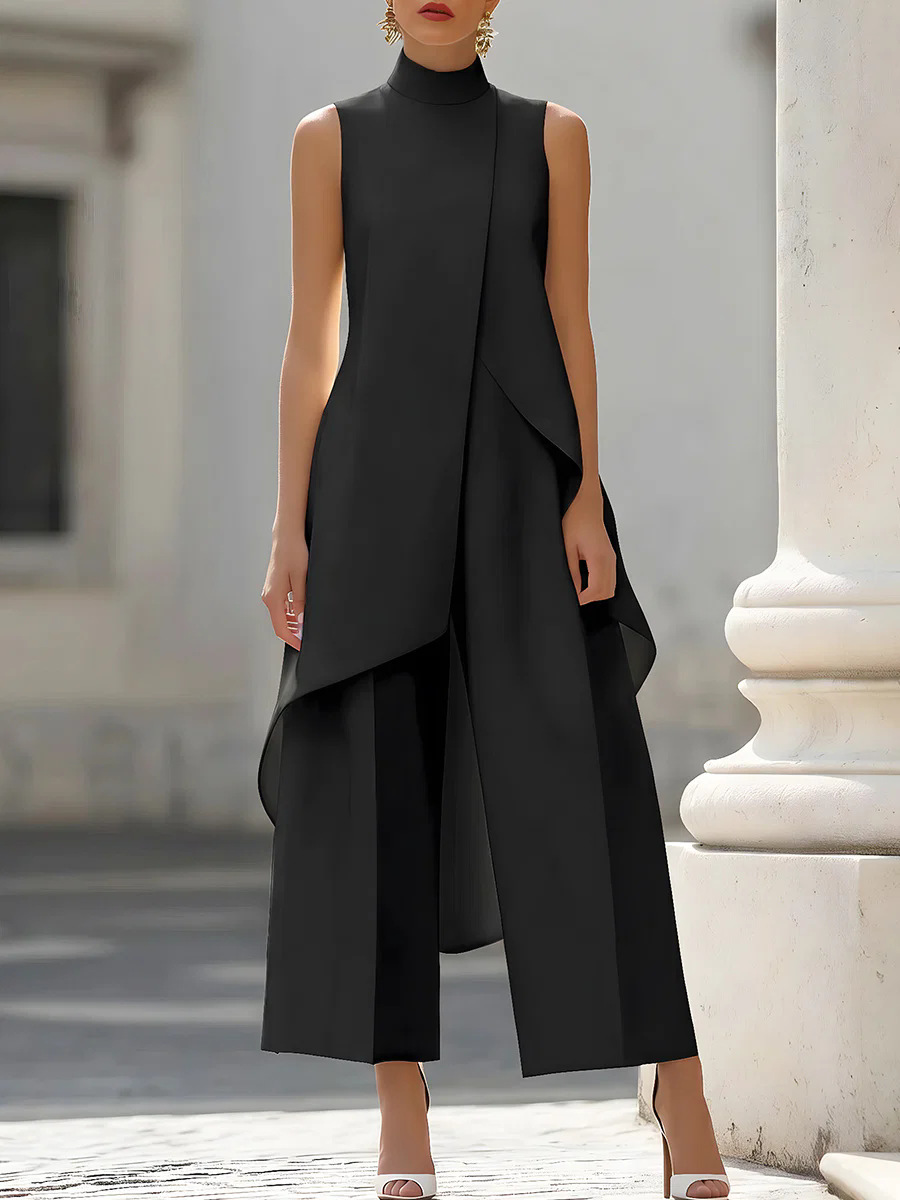 レディース無地ツーピースノースリーブハイネックアシンメトリー - Women'S Formal Wear Suits のレビューと価格
