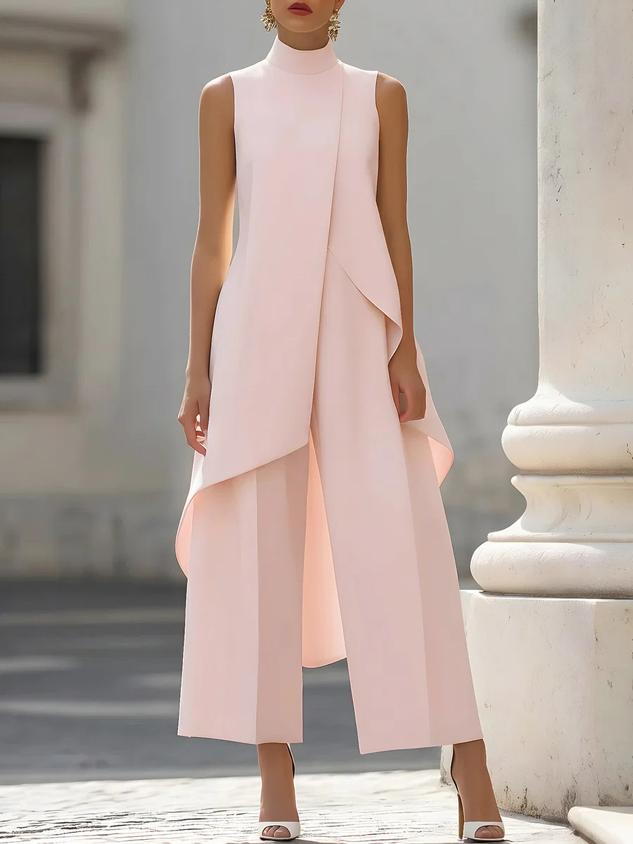 レディース無地ツーピースノースリーブハイネックアシンメトリー - Women'S Formal Wear Suits のレビューと価格
